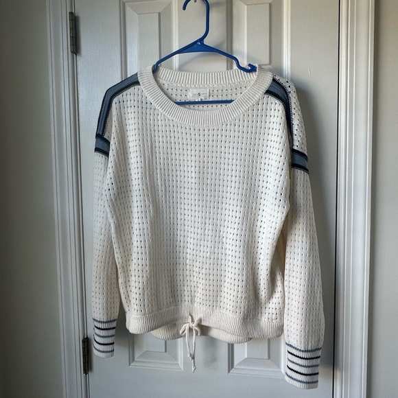 Lou & Grey Striped Pointelle Drawstring Sweater Small - Picture 2 of 4